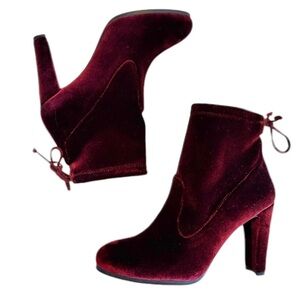STUART WEITZMAN Lofty Velvet Ankle‎ Boots Burgundy Red Size 8.5 M